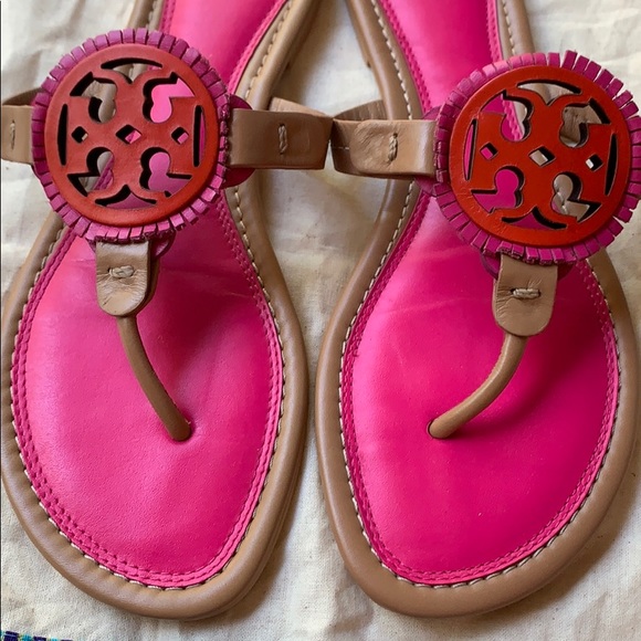 Tory Burch Pink Fringe Miller Sandals Flip Flops 8 - Picture 2 of 5